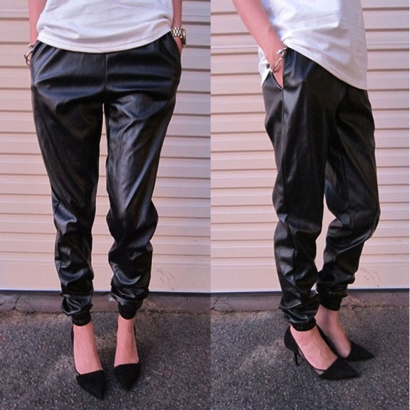 Vibrant Pants - Vibrant Black Pleather Joggers NEW NWT L USA Made